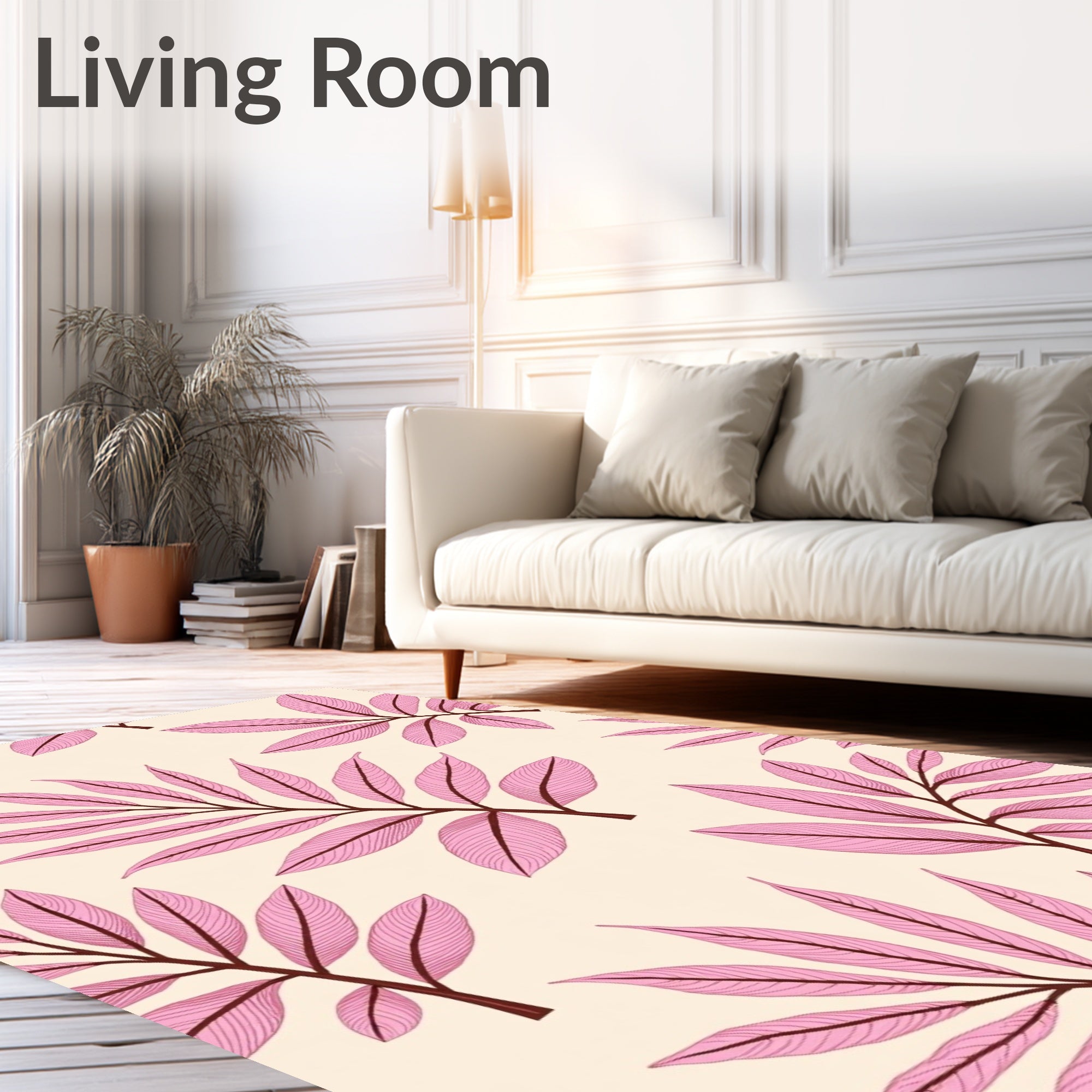 Pink Leaf Pattern Botanical Design Rug