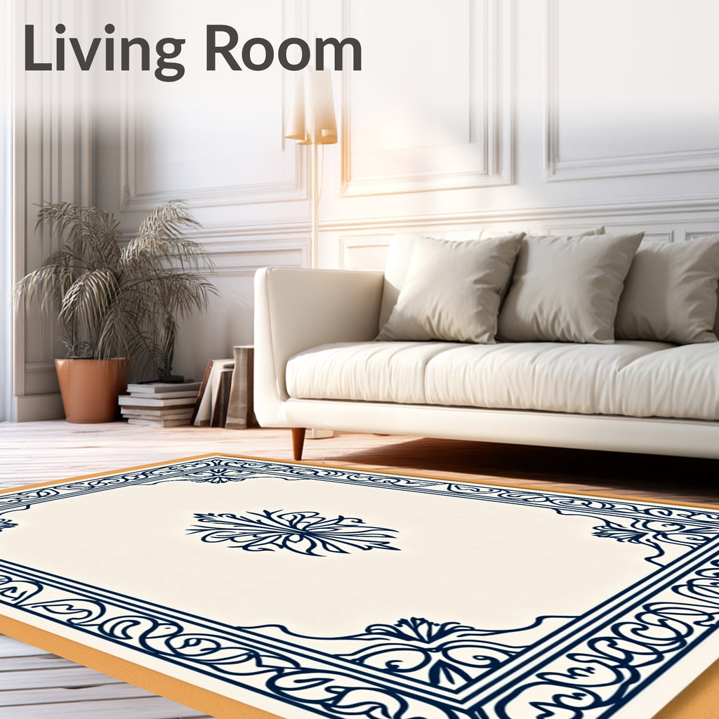 Elegant Flourish Cream Navy Rug