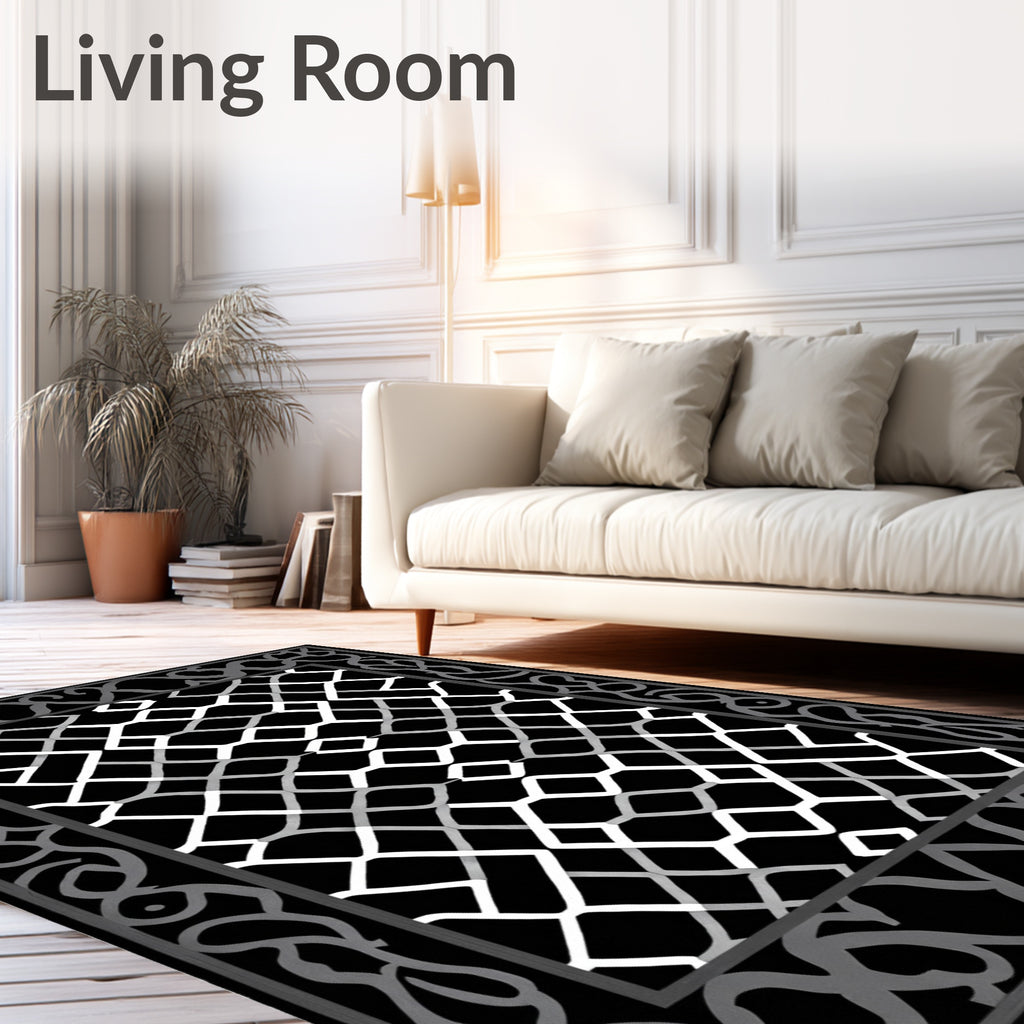 Monochrome Geometric Patterned Accent Rug