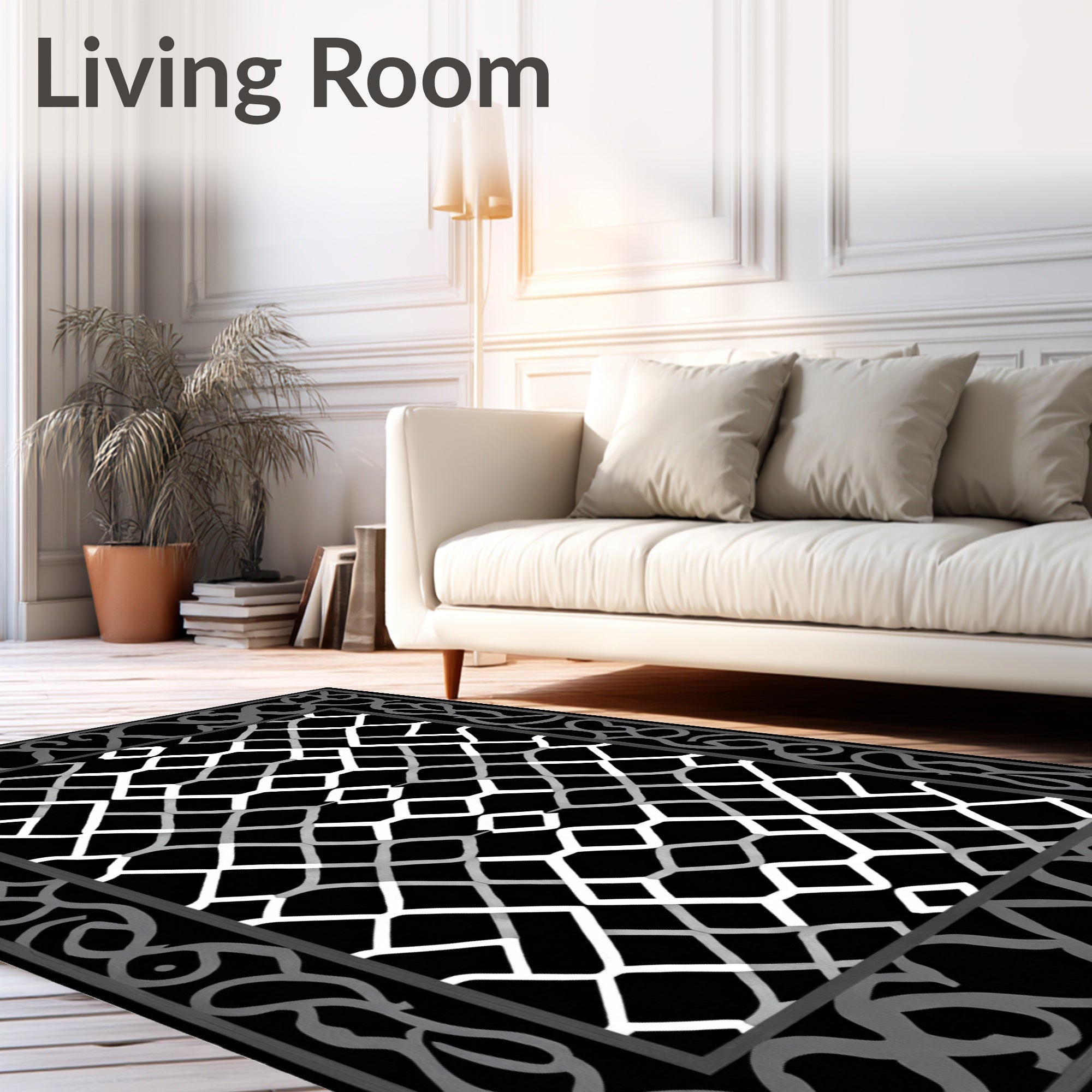 Monochrome Geometric Patterned Accent Rug
