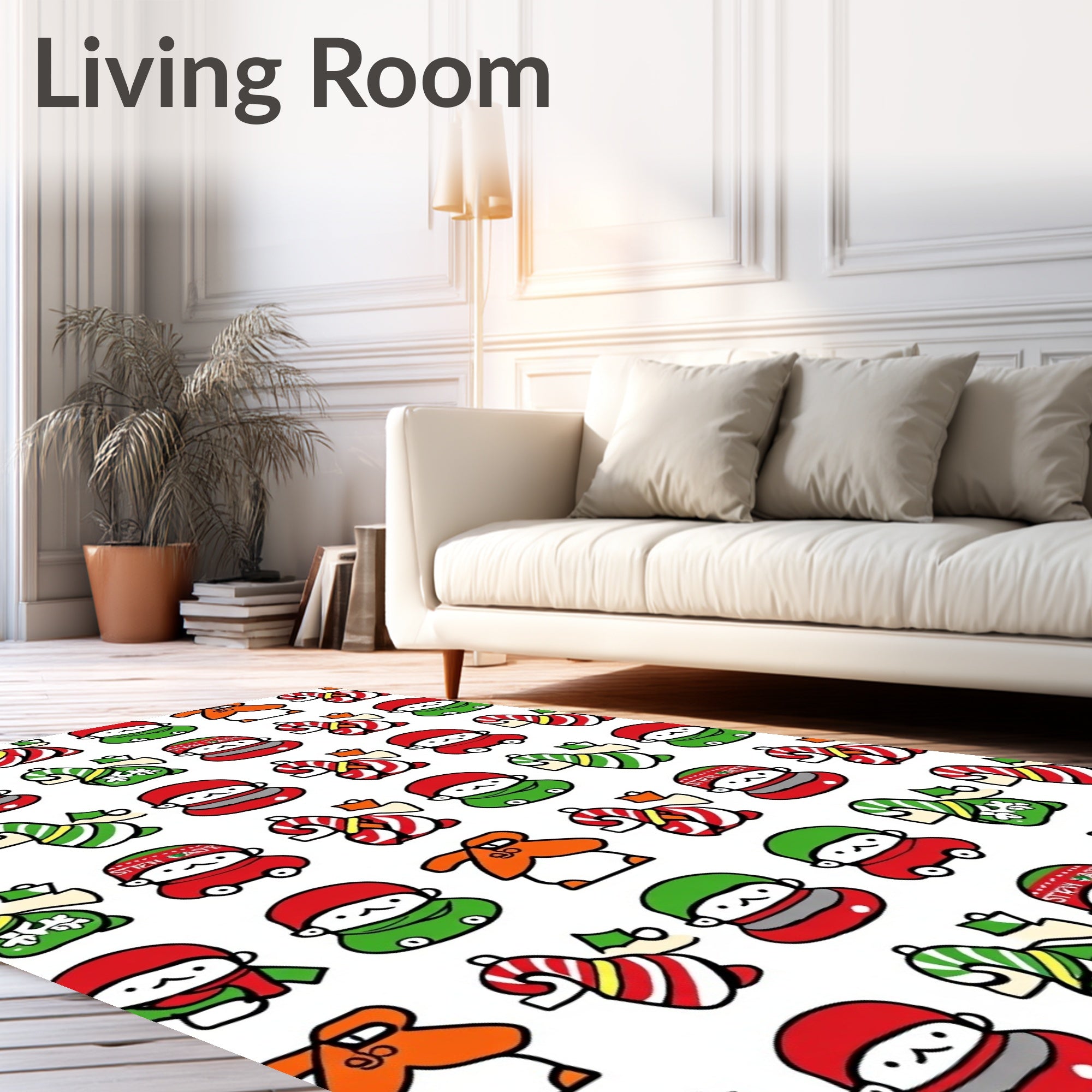 Festive Red Green Character Candy Cane Ensemble Rug