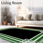 Green White Ornate Geometric Border Design Rug