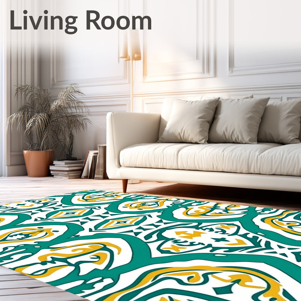 Teal Yellow Abstract Pattern Rug