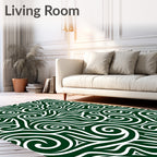 Dark Green White Tribal Swirl Abstract Rug