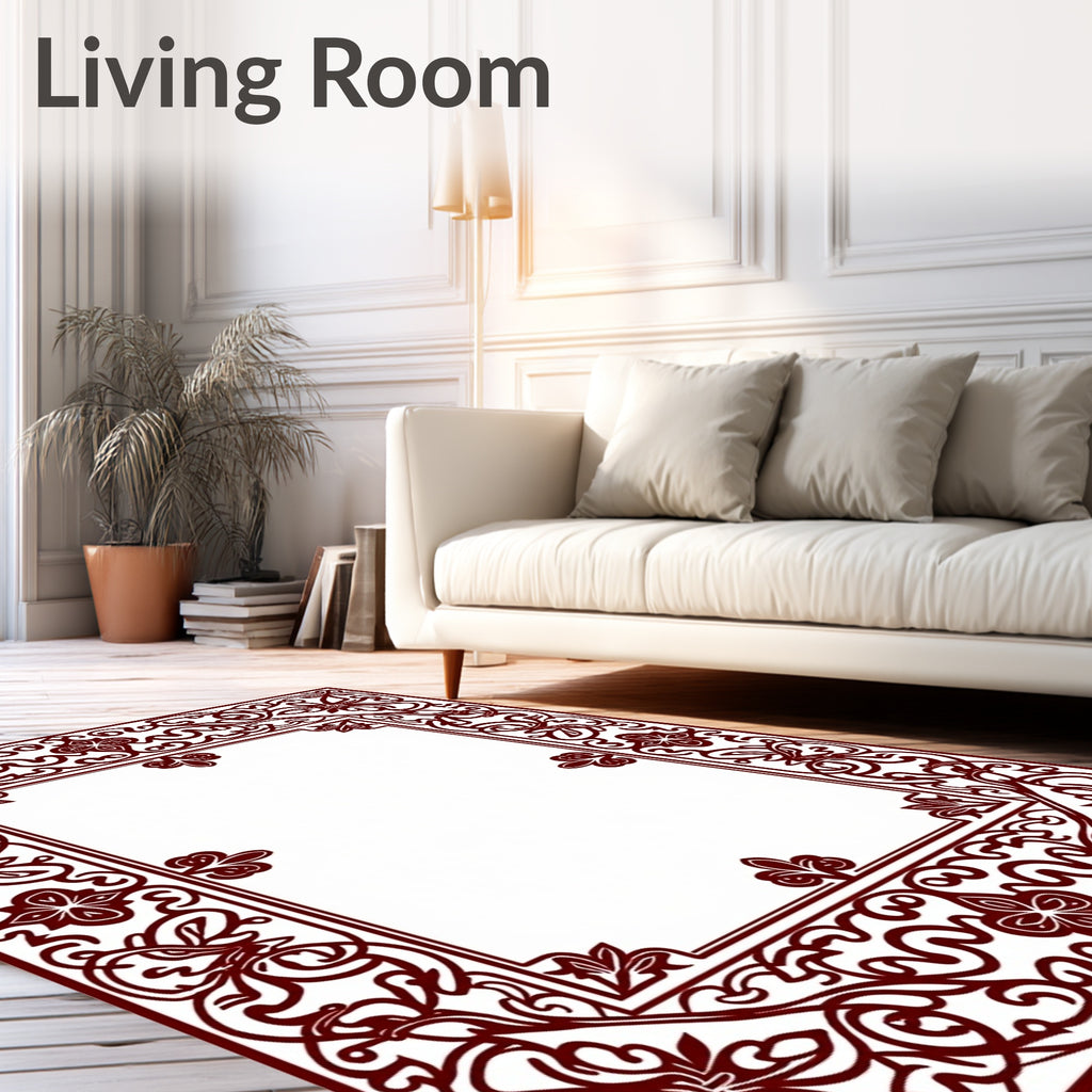 Ornate Floral Vine Border Design Rug