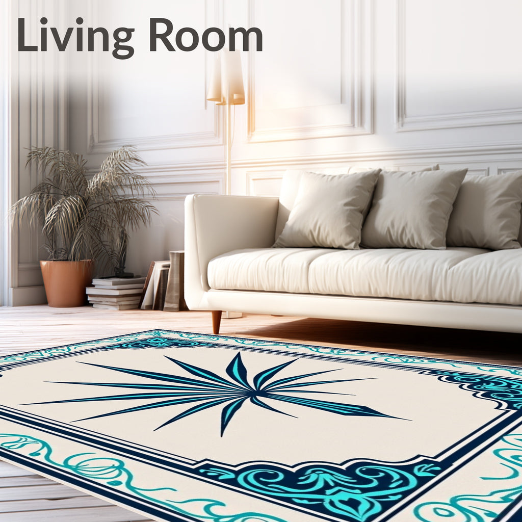 Turquoise Sunburst Geometric Decorative Rug