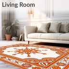 Orange Floral Medallion Scrollwork Rug