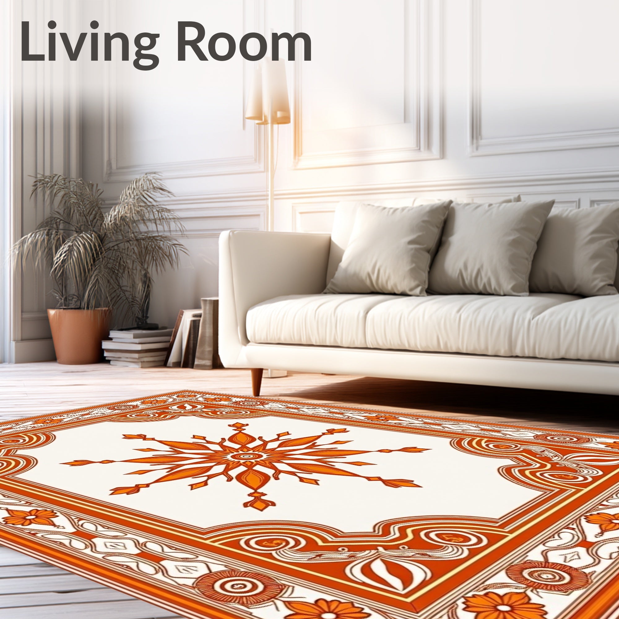 Orange Floral Medallion Scrollwork Rug