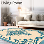 Teal Floral Art Deco Pattern Rug