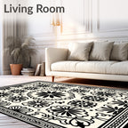 Black White Floral Patterned Rug