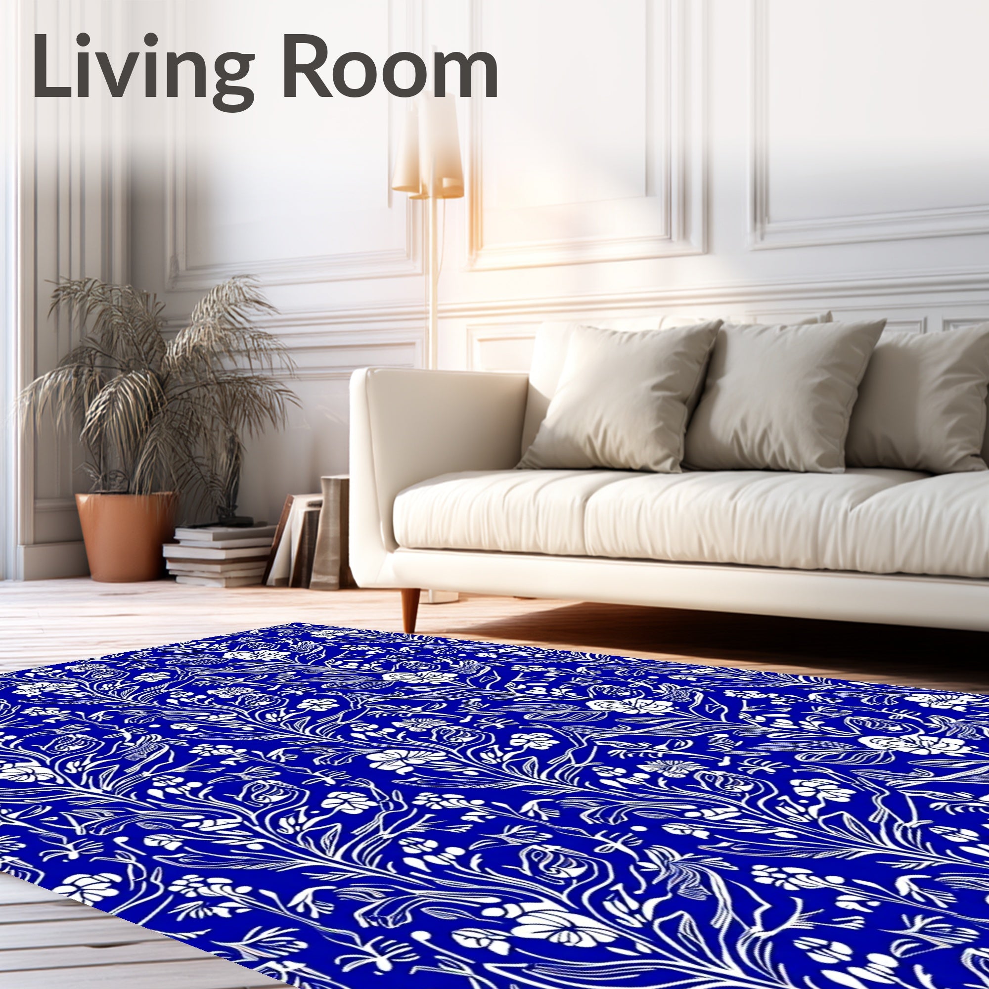 Classic Blue Floral Vine Pattern Rug