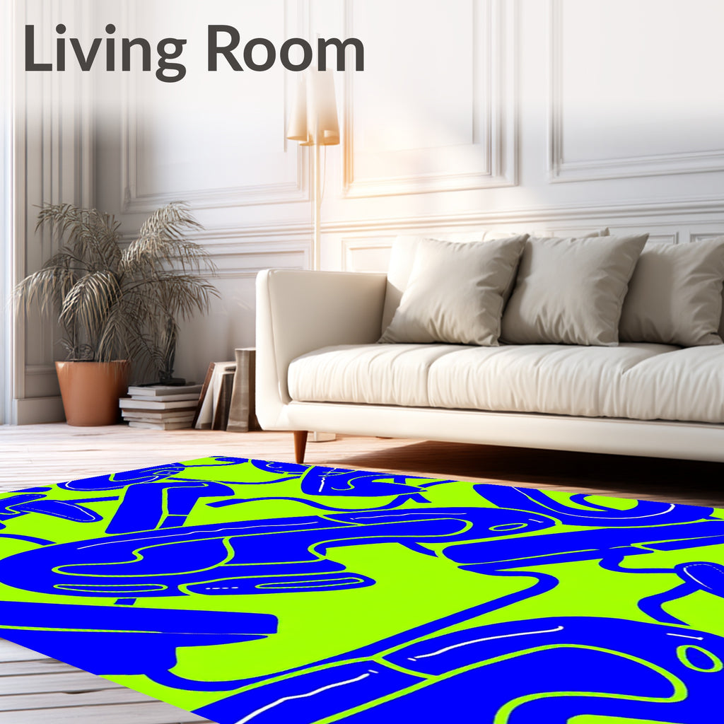 Bold Blue Abstract Organic Pattern Rug