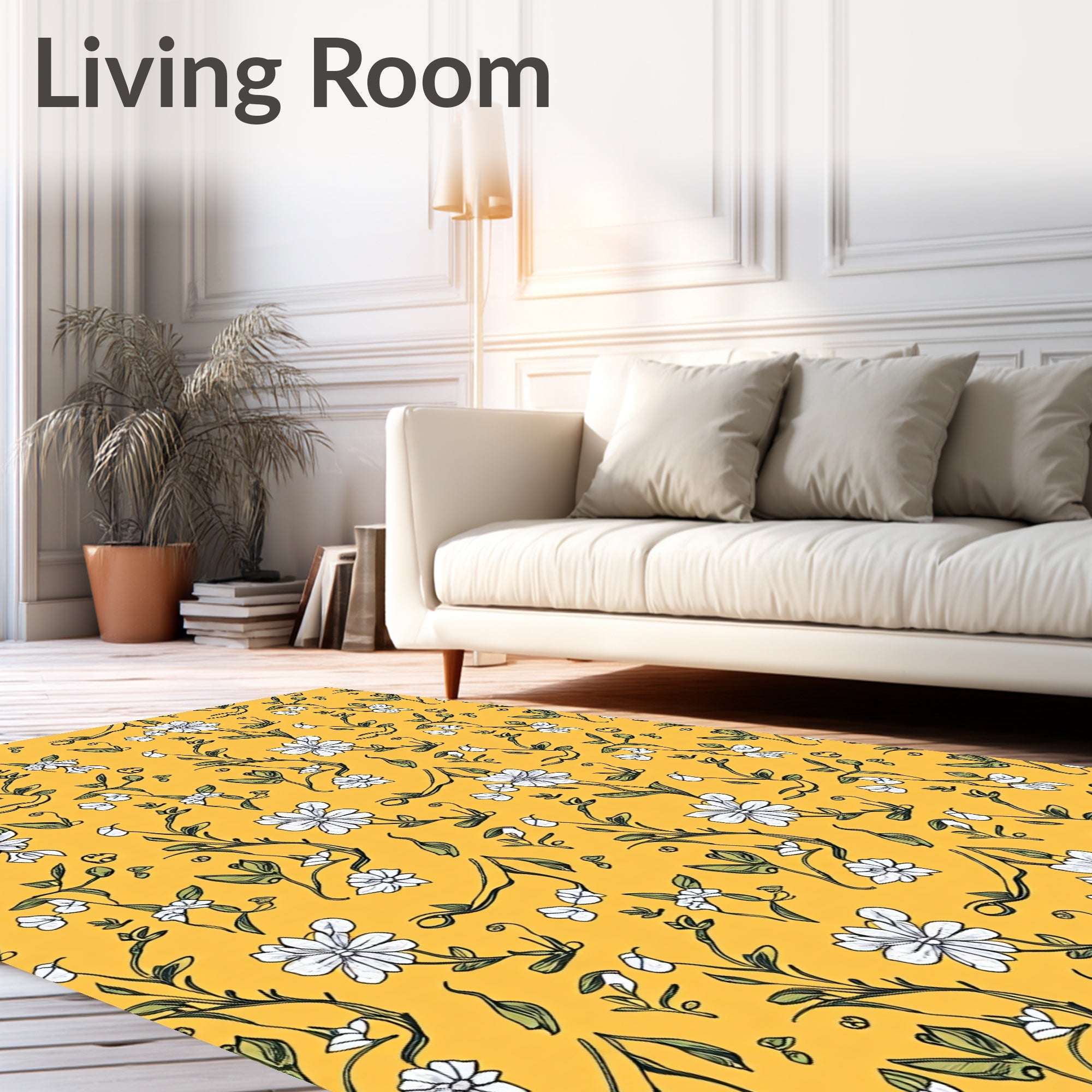 Yellow Floral Vines Pattern Rug