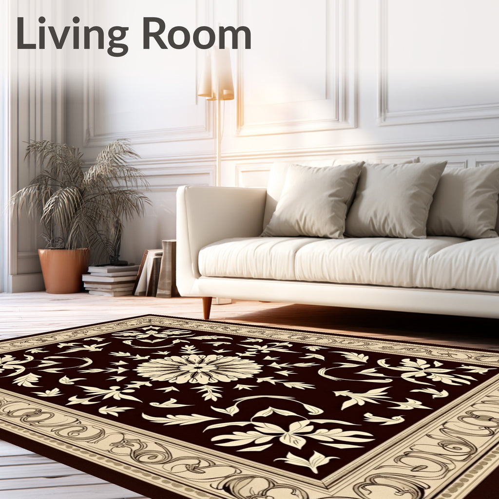 Ornate Floral Border With Centerpiece Rug
