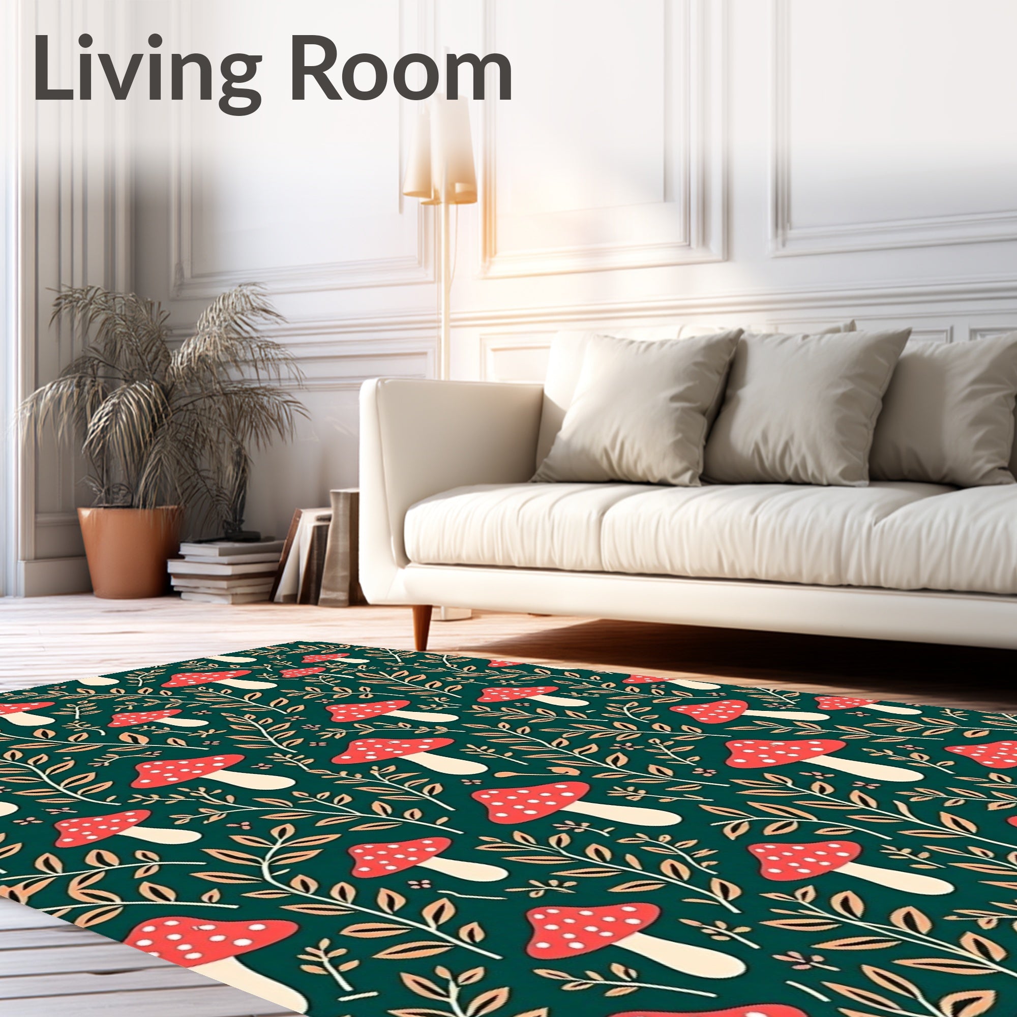 Whimsical Mushroom Foliage Pattern Rug