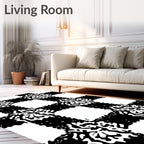 Abstract Playful Checked Black White Rug