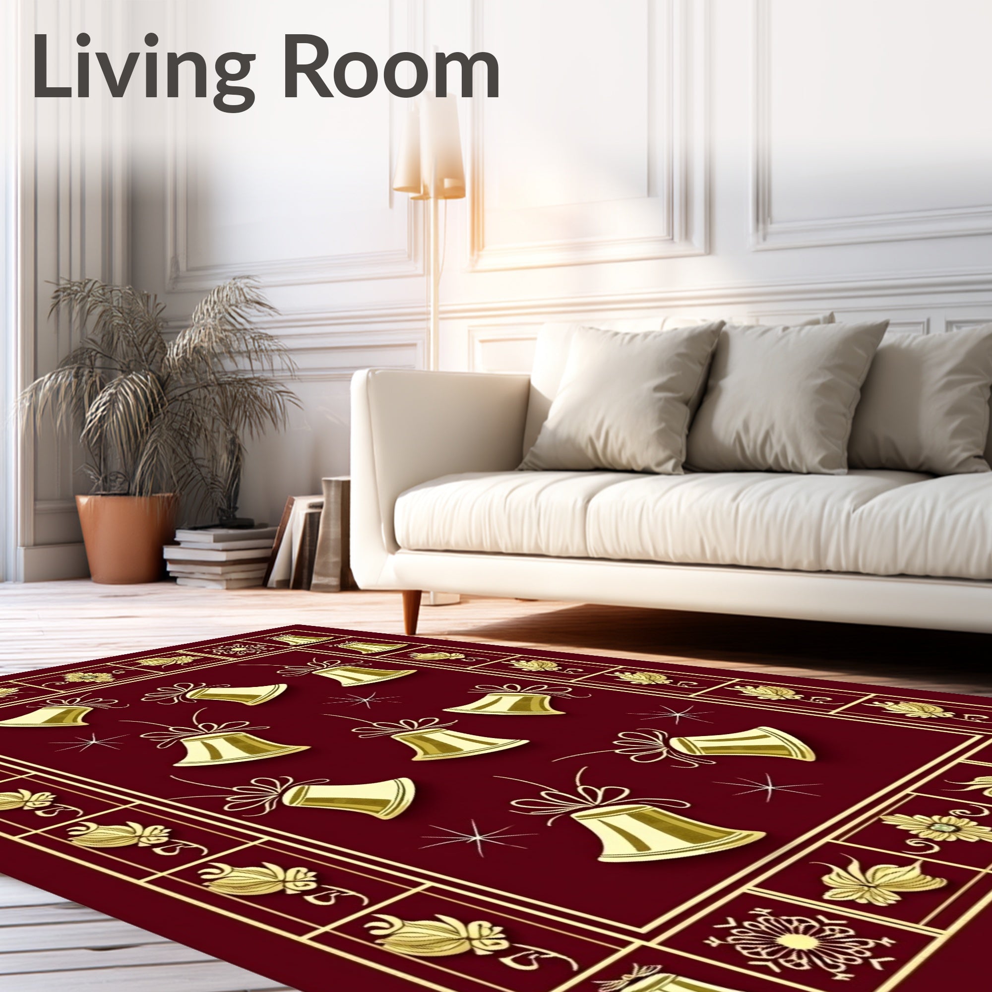 Gold Bell Holiday Festive Scatter Rug
