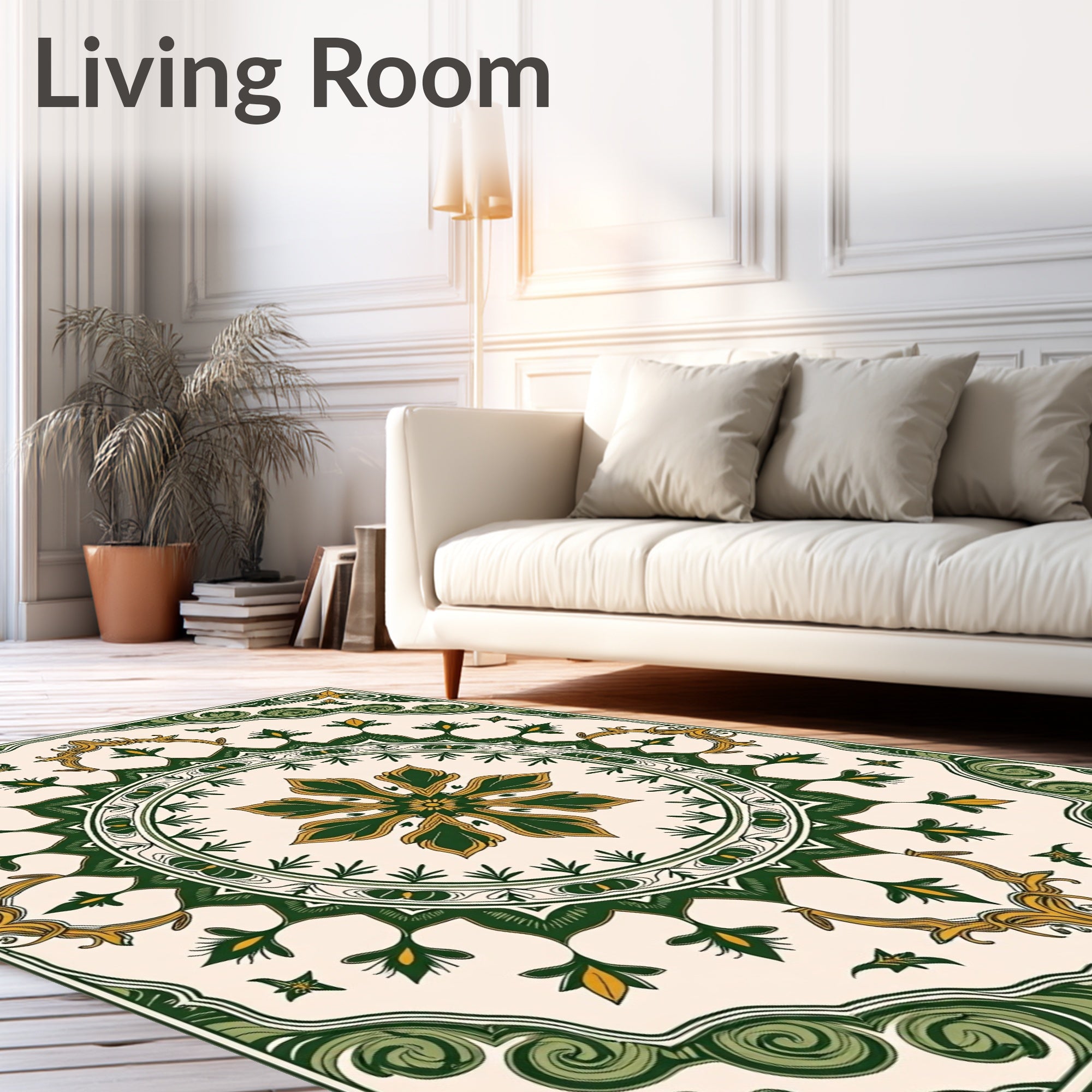 Verdant Gold Floral Medallion Design Rug