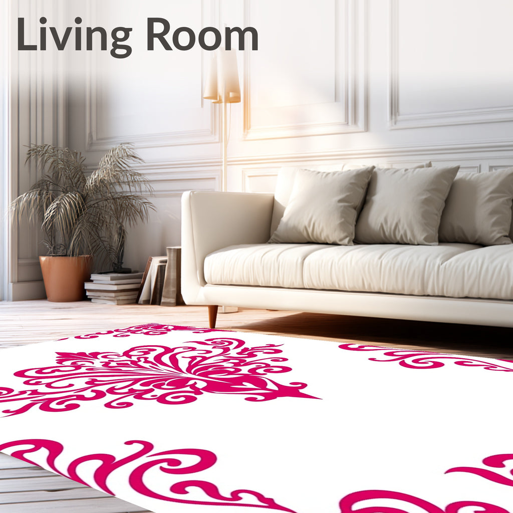 Ornate Pink Swirl Floral Pattern Rug