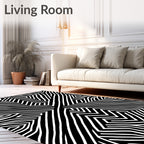Bold Black and White Striped Pattern Rug