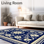 Elegant Floral Vine Cream Navy Rug
