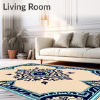 Intricate Floral Medallion Cream Navy Rug