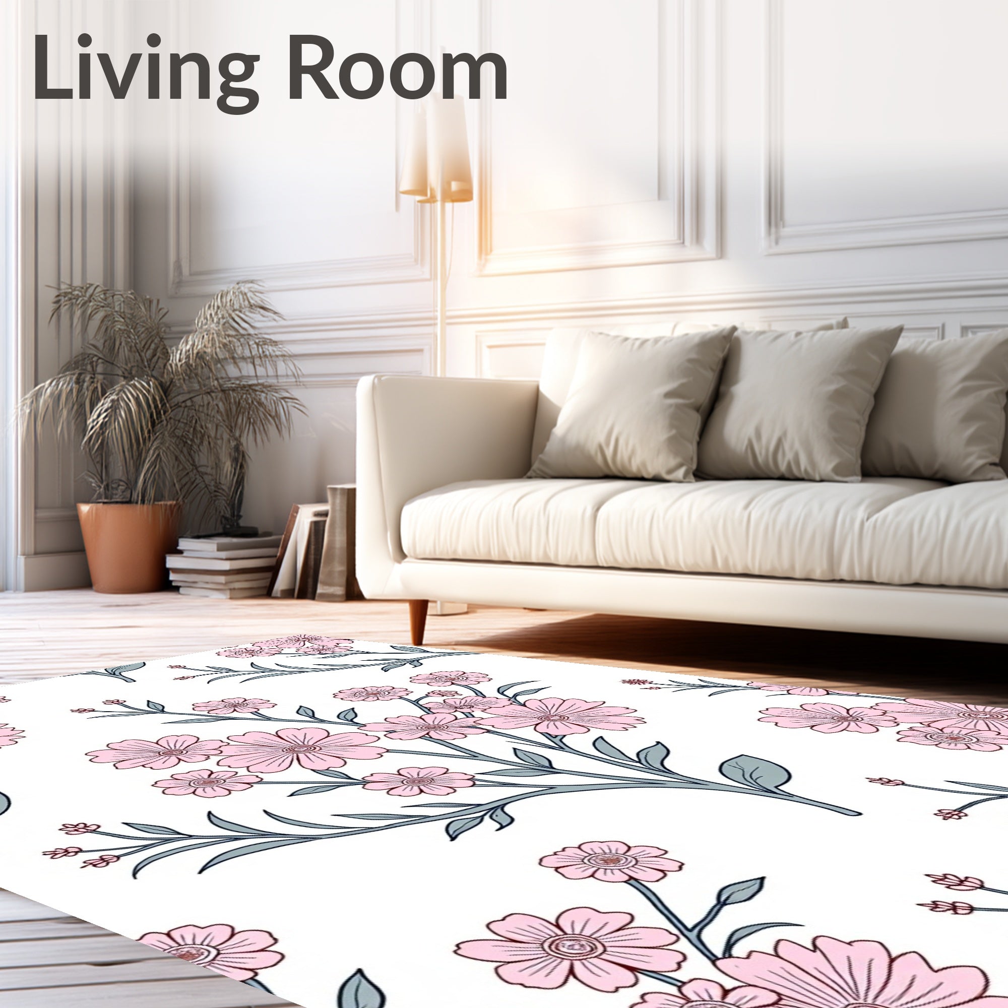 Pink Petal Branch Pattern Rug