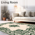 Ornate Dark Green Floral Bordered Rug