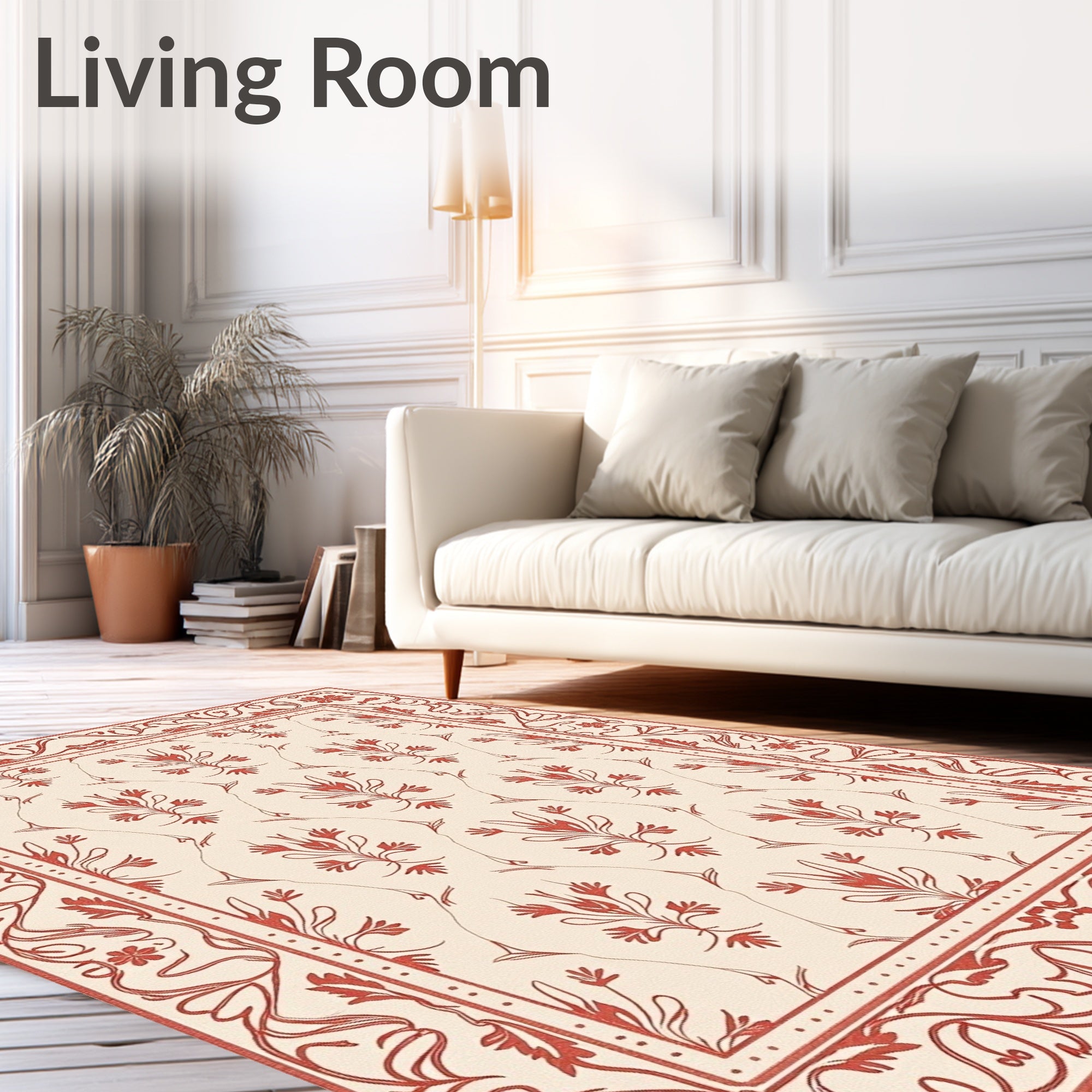 Red Floral Vine Pattern Traditional Rug