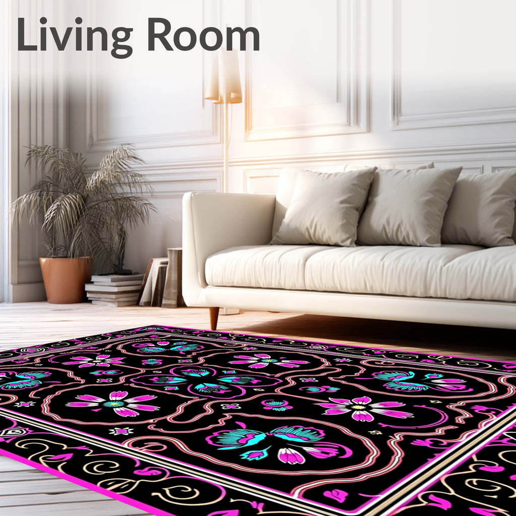 Pink Teal Floral Swirl Pattern Rug