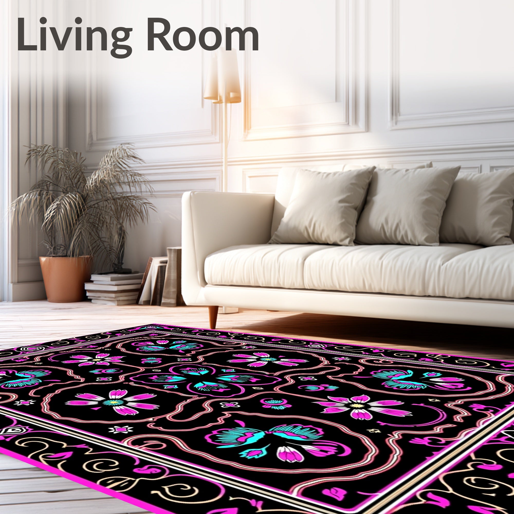 Pink Teal Floral Swirl Pattern Rug