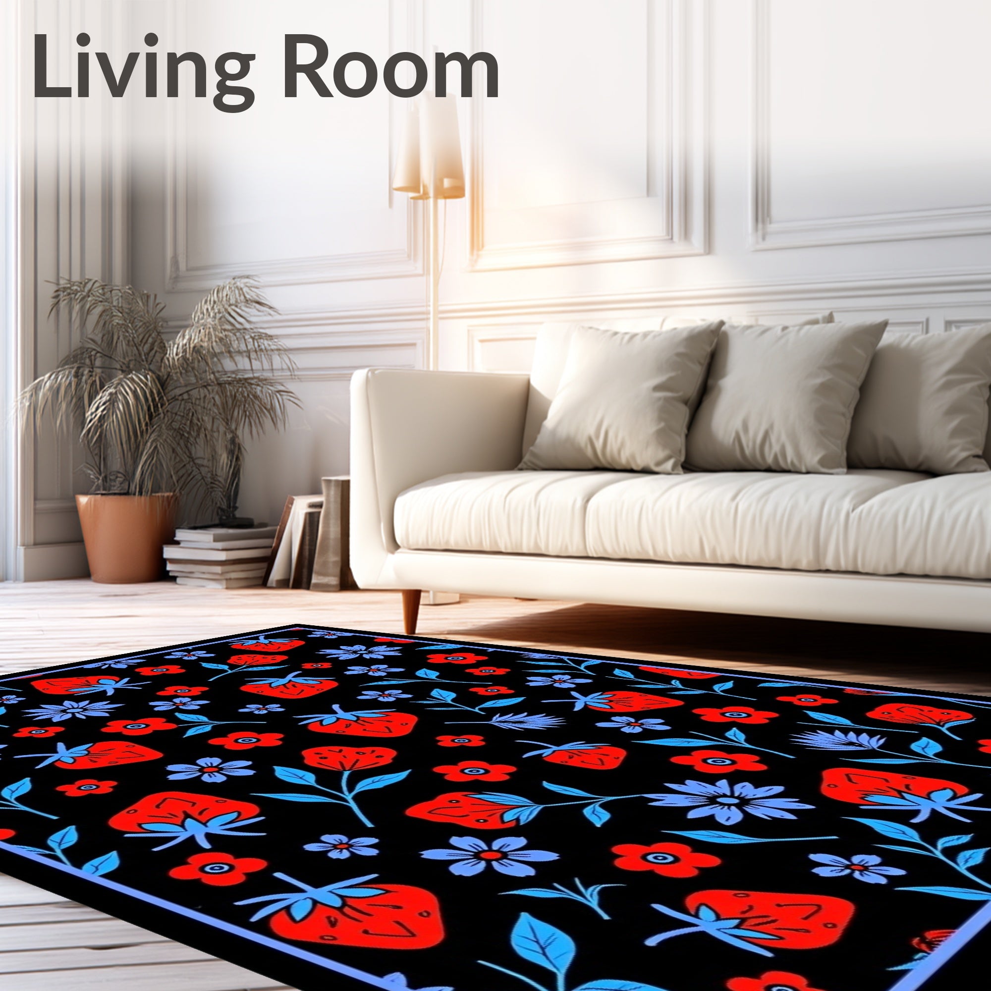Red Strawberry Floral Pattern Rug