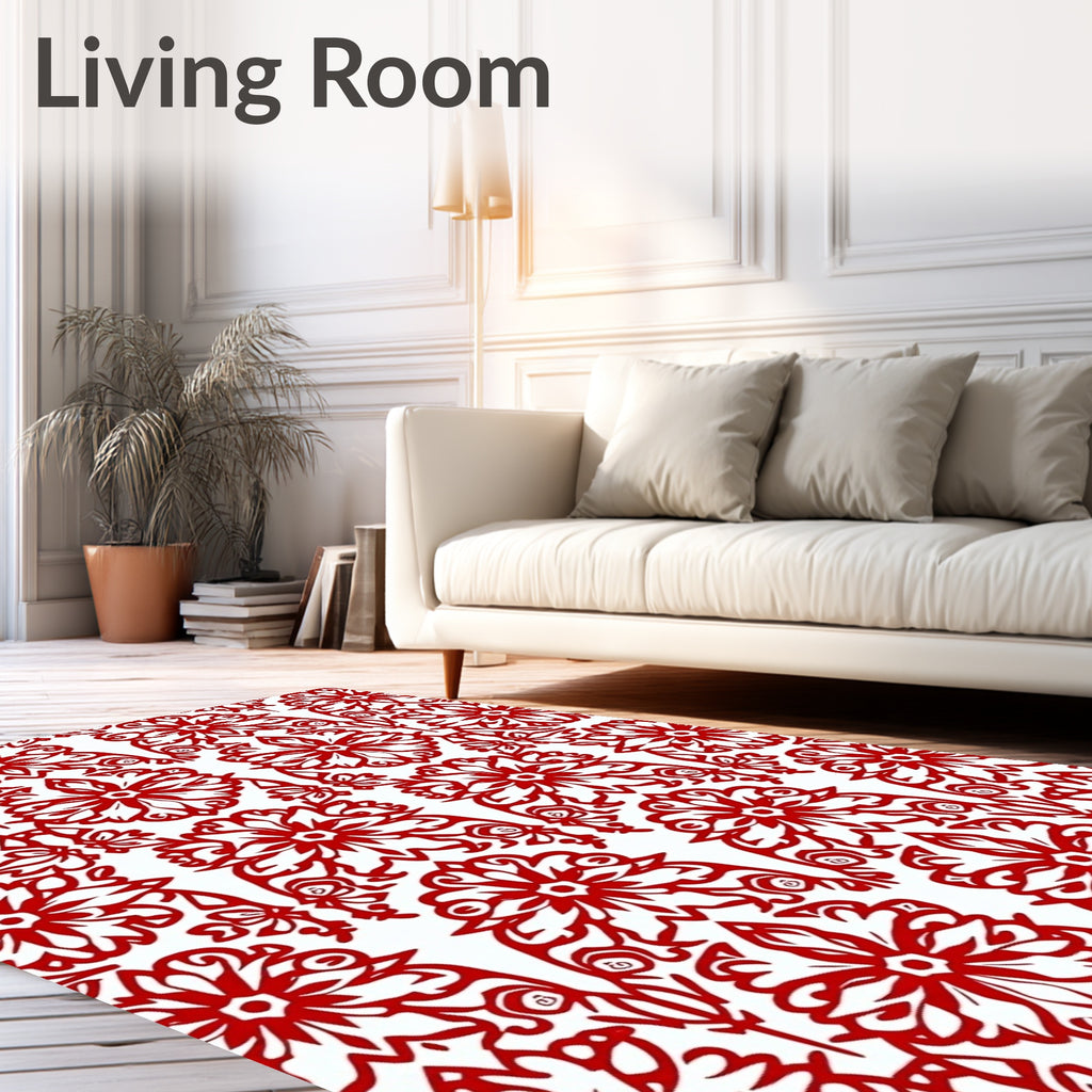Classic Red Floral Damask Pattern Rug