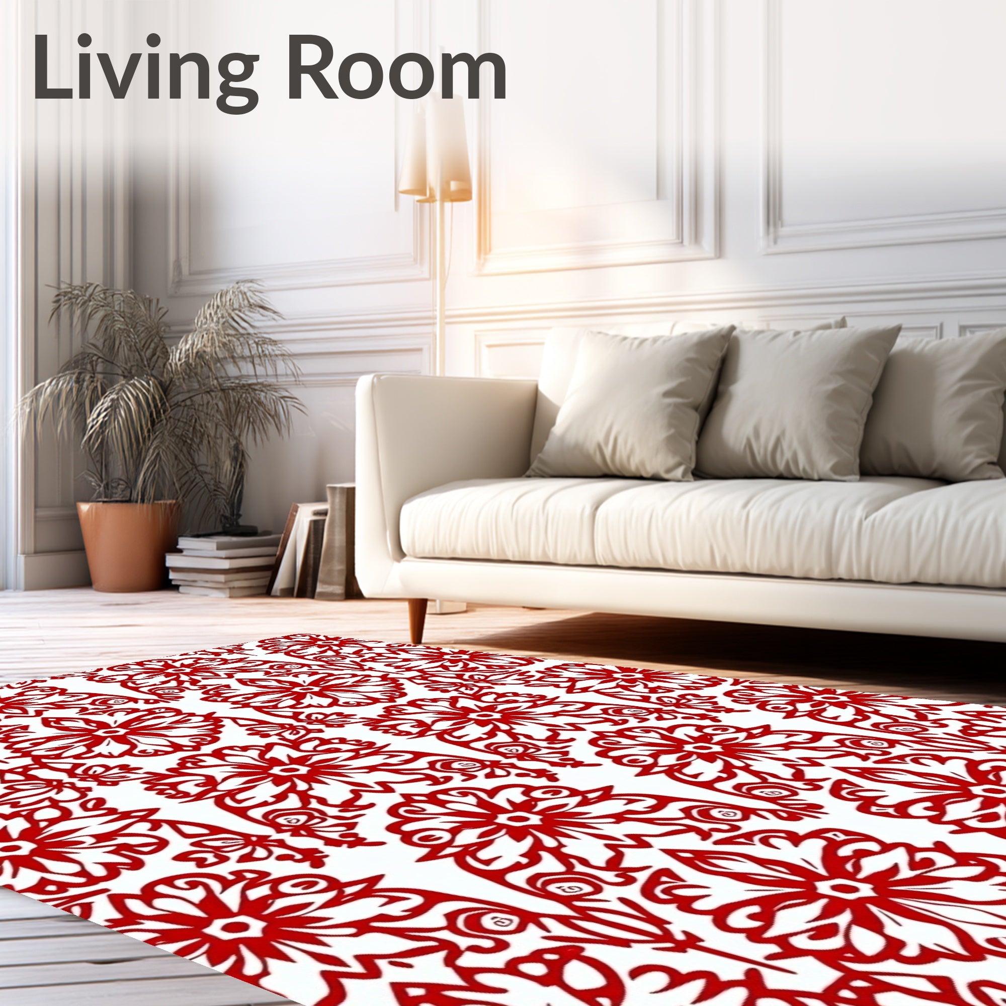 Classic Red Floral Damask Pattern Rug