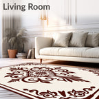 Elegant Dark Brown Floral Scroll Pattern Rug