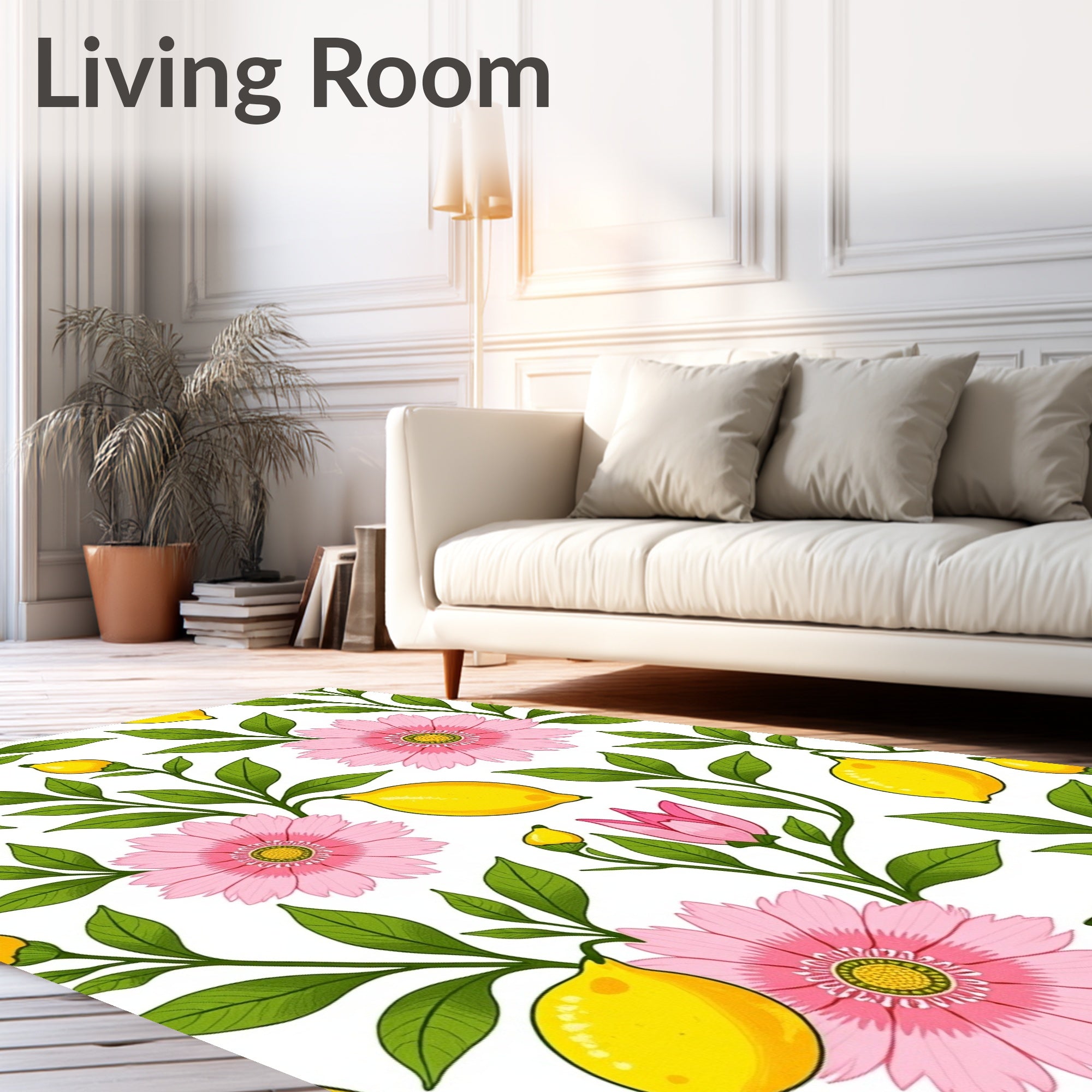 Charming Lemon Pink Floral Pattern Rug