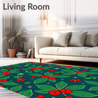Red Berry Leaf Snowflakes Rug