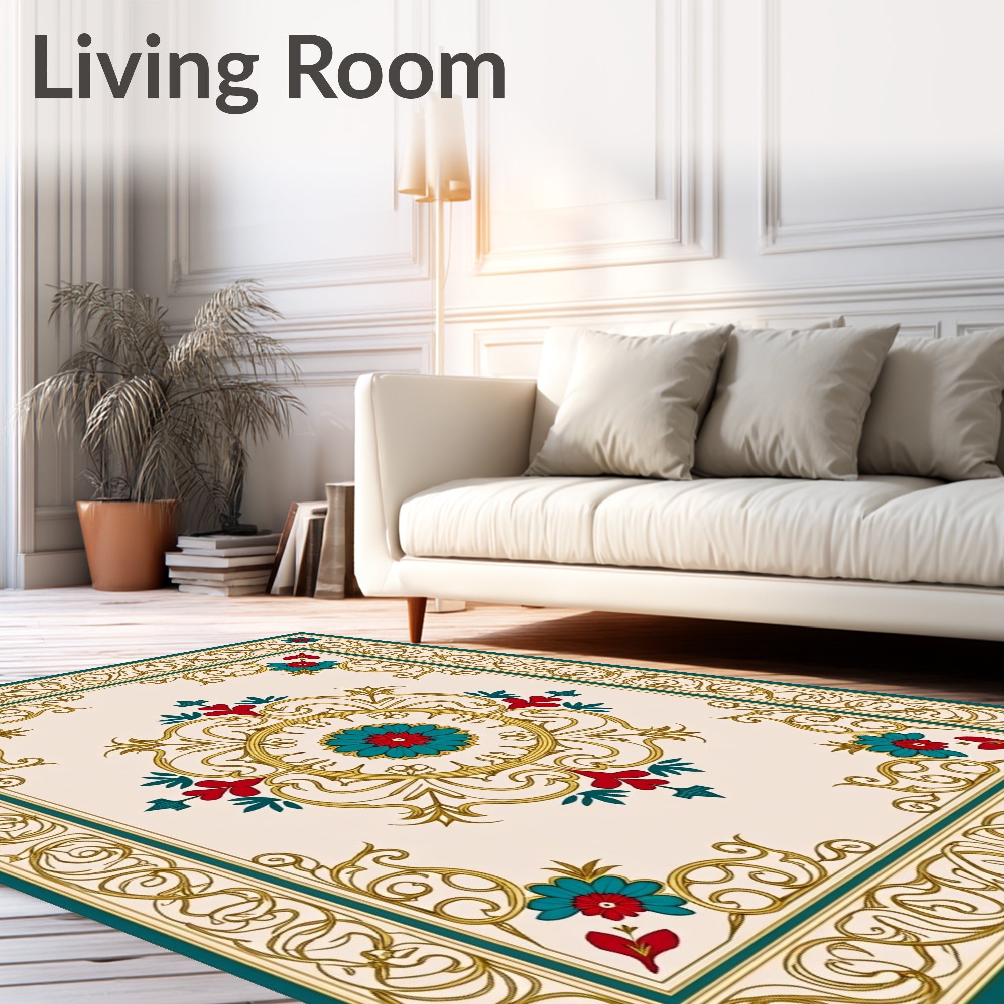 Elegant Floral Medallion Cream Rug