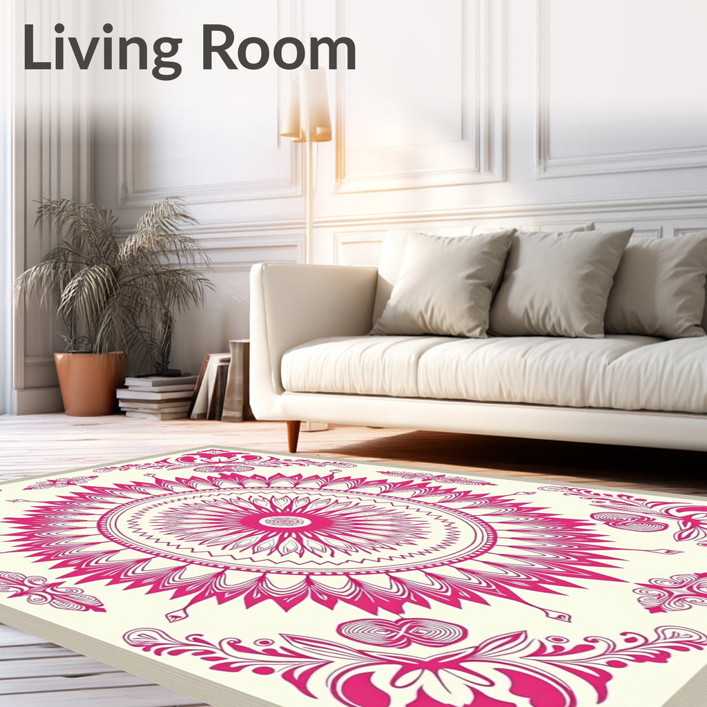 Pink Floral Mandala Pattern Rug