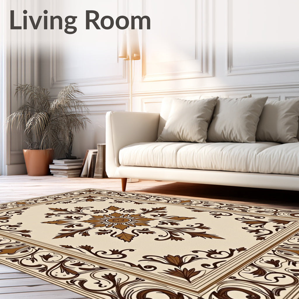 Ornamental Floral Medallion Border Rug