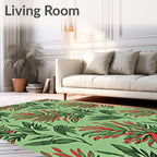 Tropical Leaf Pattern With Red Accents Rug