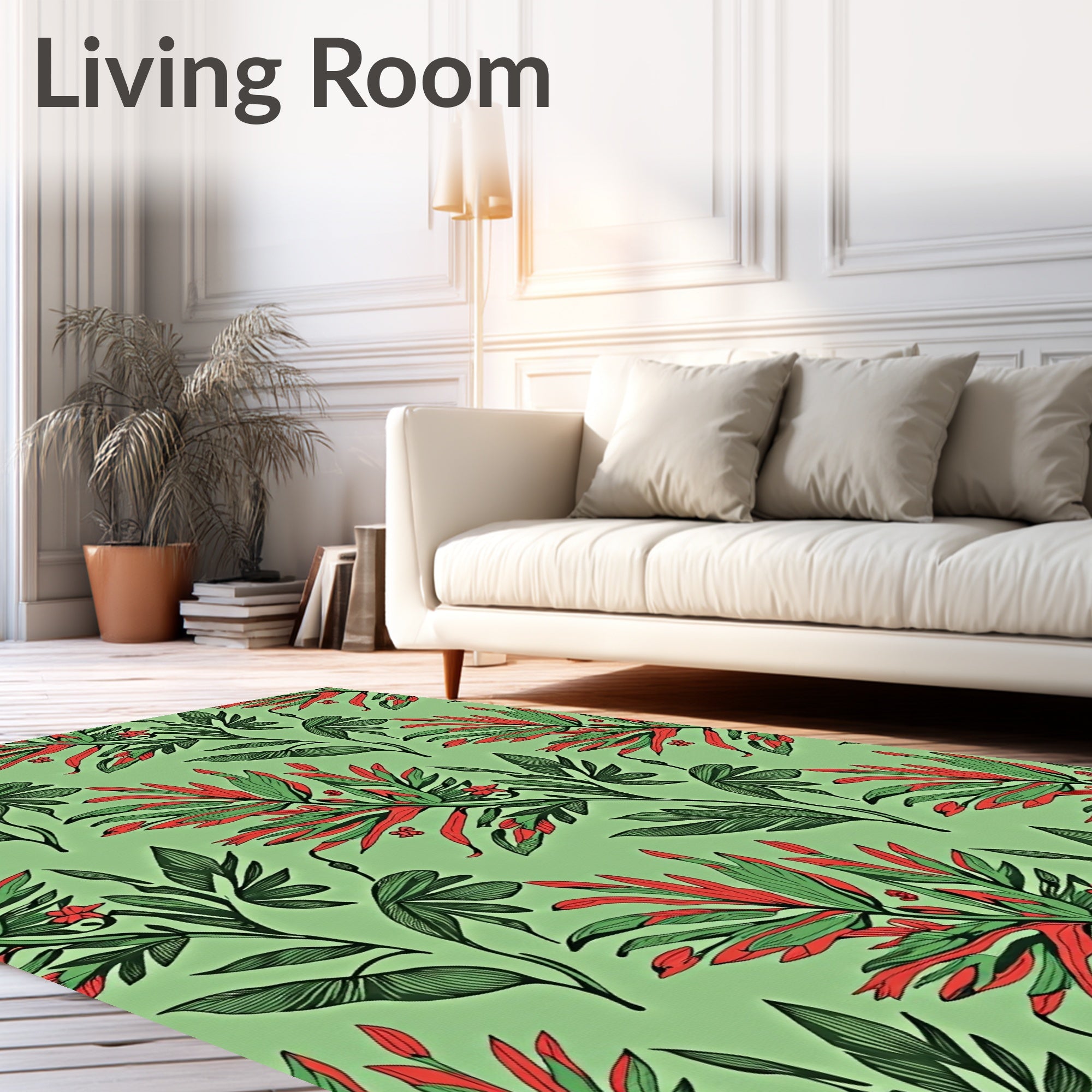 Tropical Leaf Pattern With Red Accents Rug