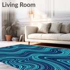 Flowing Aqua Blue Abstract Lines Rug