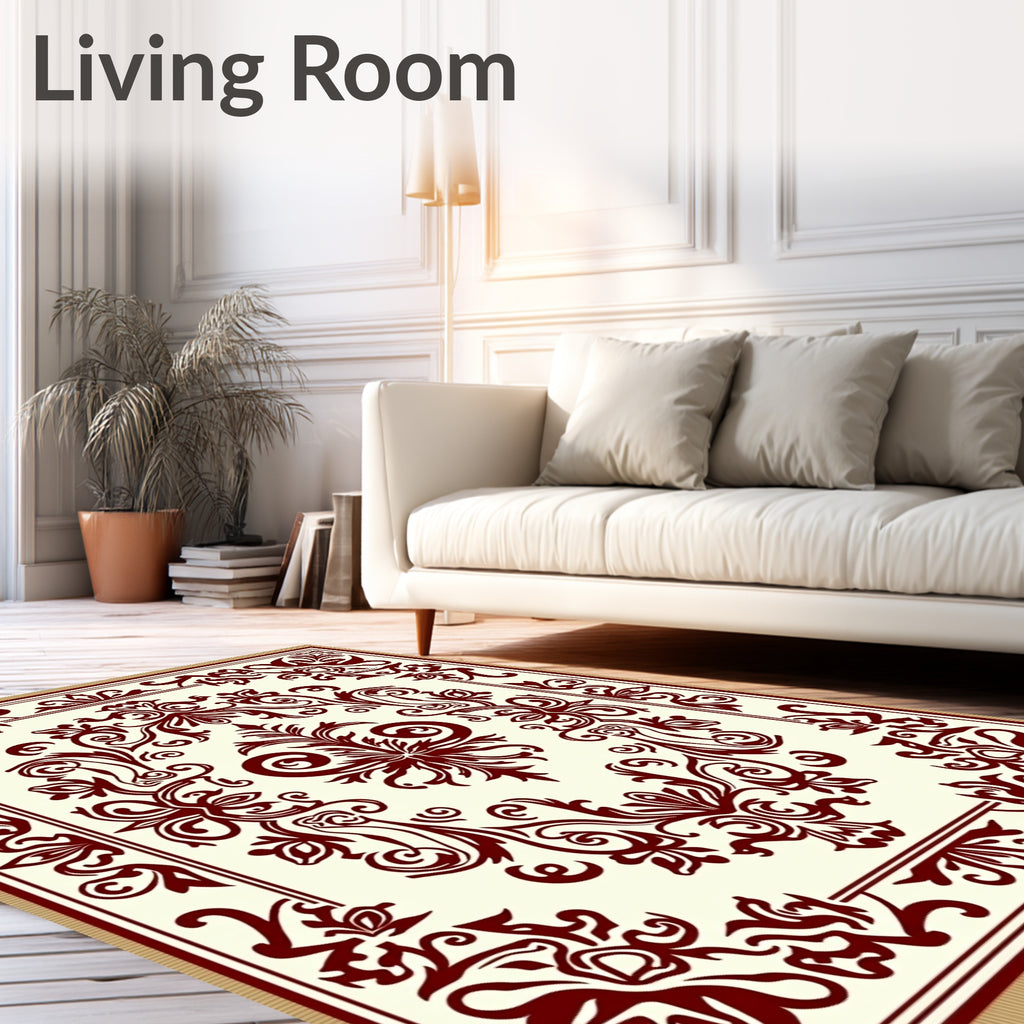 Rich Crimson Baroque Floral Filigree Rug