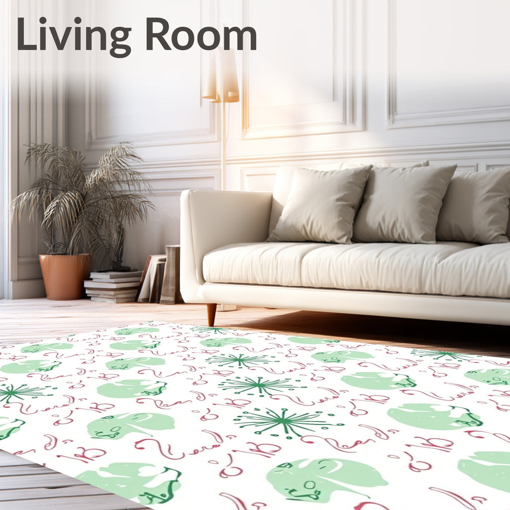 Light Green Pink Calligraphy Floral Rug