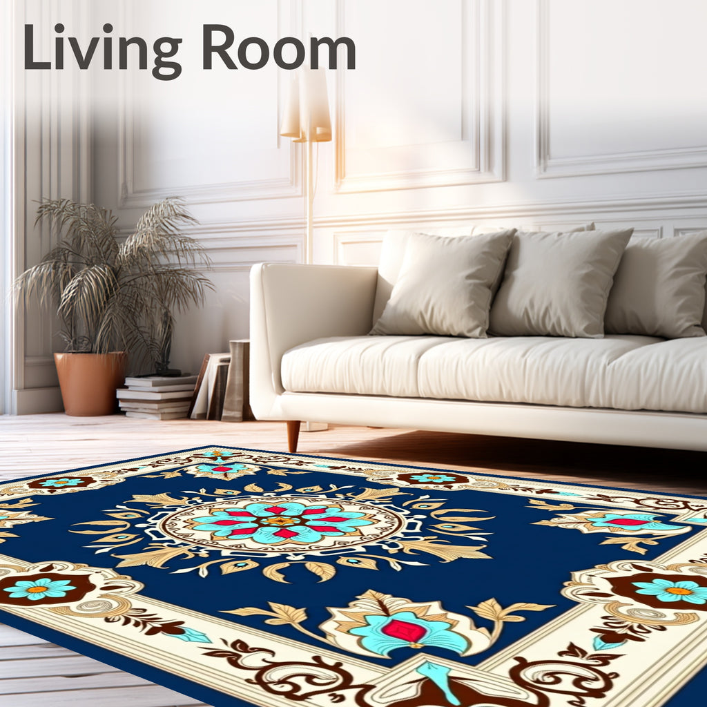 Vibrant Floral Leaf Border Design Rug