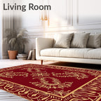 Rich Burgundy Gold Floral Pattern Rug