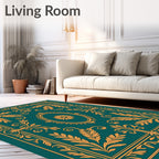 Ornate Floral Medallion Teal Gold Rug