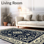 Intricate Floral Scrollwork Dark Rug
