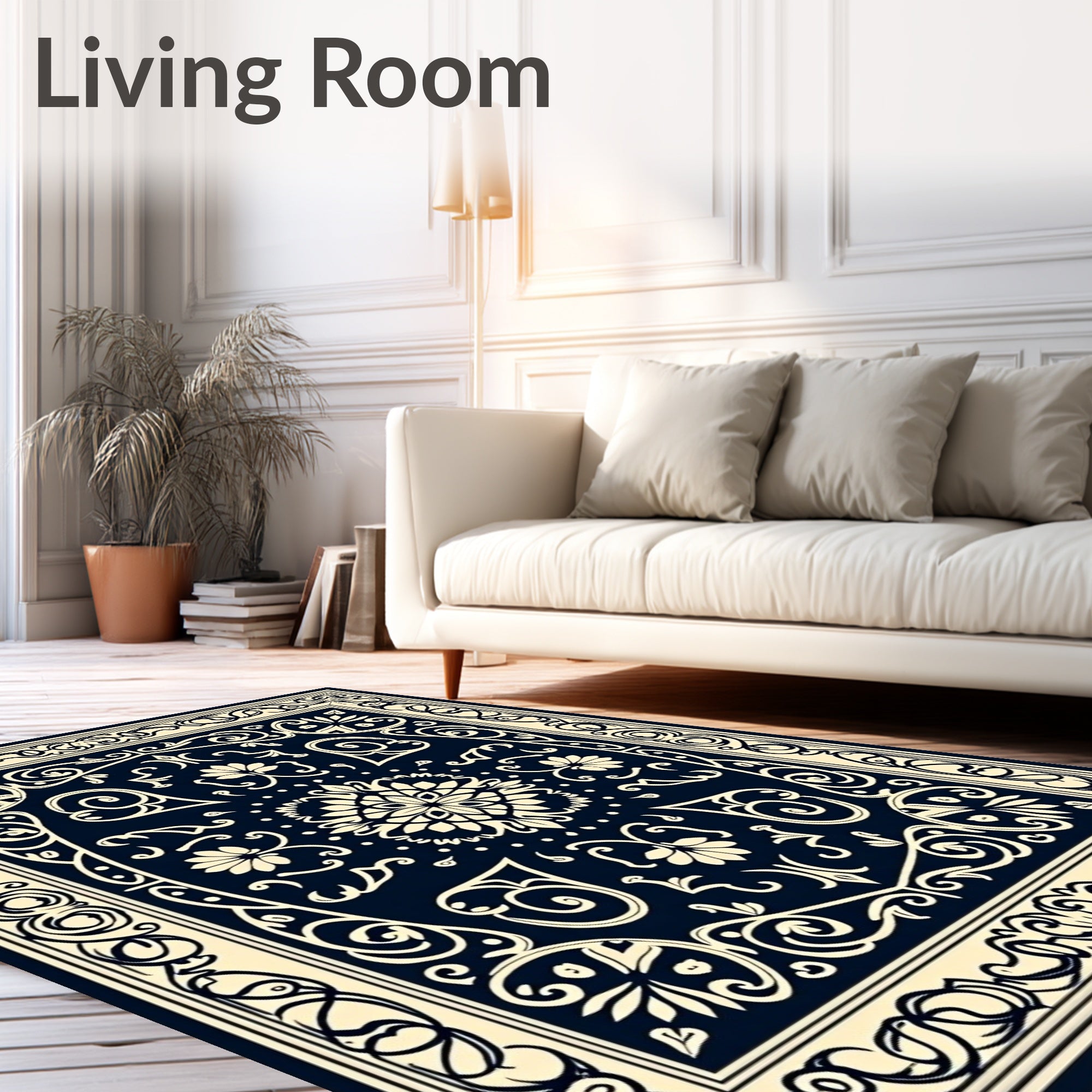 Intricate Floral Scrollwork Dark Rug